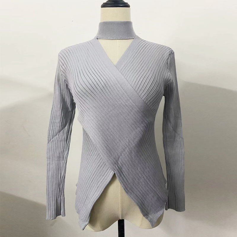 Pull dos nu à col en V pour femme, tricot_voghion.com