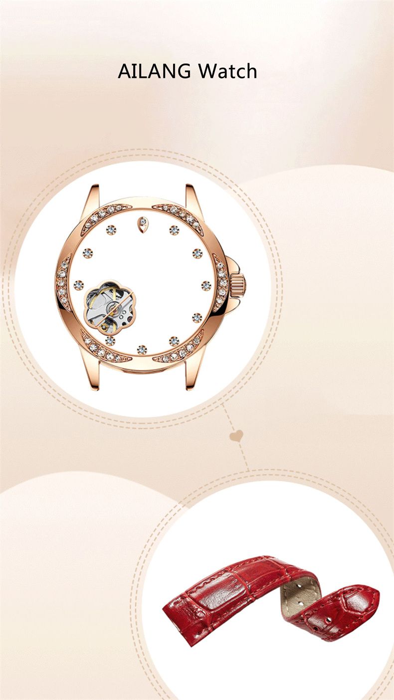 AILANG Damen-Armbanduhr, originale Luxusuhren für Damen, wasserdicht, Leder, automatisch, mechanisch, Roségold_voghion.com