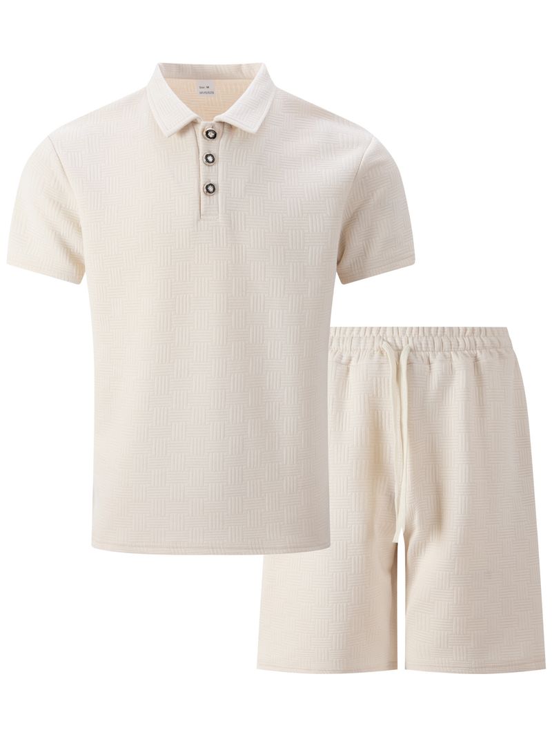 Herenkleding Nieuw Jacquard Heren Casual Revers Polo Shirt Korte Mouwen Shorts Casual Pak_voghion.com