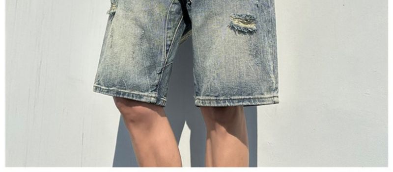 Herrenbekleidung Sommer Dünne zerrissene Jeansshorts Herren Vibe Retro Lose Mittellange Hose Trendy Street All-Match-Shorts_voghion.com