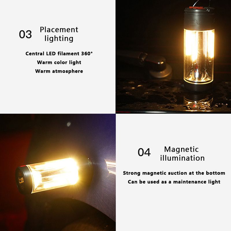 Nieuwe multifunctionele kampeerlamp Type-C oplaadbaar zaklamp met lange levensduur kampeersfeerlicht_voghion.com