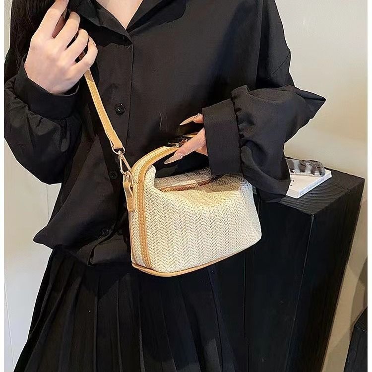 Gewebte Strohtasche Sommer Neue Urlaub Strandtasche Klassischer Stil Lunchbox Handtasche Umhängetasche Damentasche_voghion.com