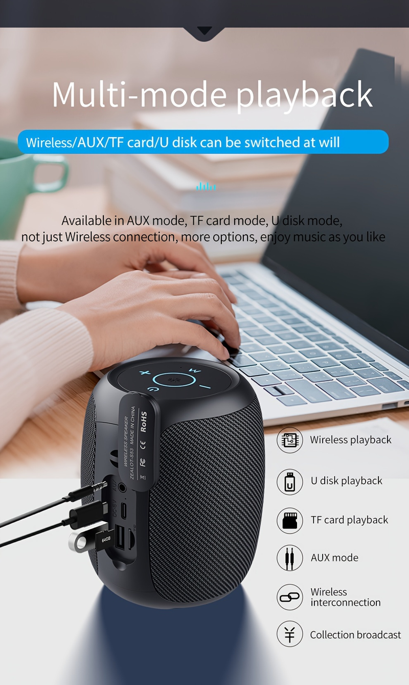 ZEALOT S53 10W Wireless Speakers, Outdoor Portable Subwoofer Speaker, Wireless Speaker, Dual Pairing, 4400mAh Battery, 24 Hours Playtime Loud Stereo,_voghion.com