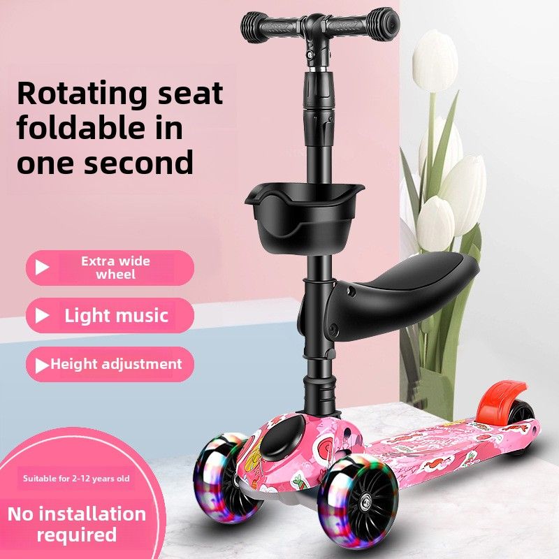 Scooter infantil dobrável de quatro rodas para crianças de 2 anos, 3 anos, 6 a 8 anos, 10 anos, scooter de uma peça_voghion.com