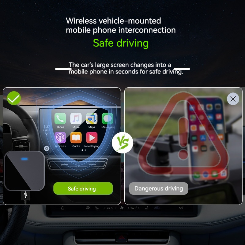 CarLife podłączony do bezprzewodowego modułu CarPlay, przenośna maszyna samochodowa, połączona ze sobą inteligentna skrzynka nawigacji samochodowej_voghion.com
