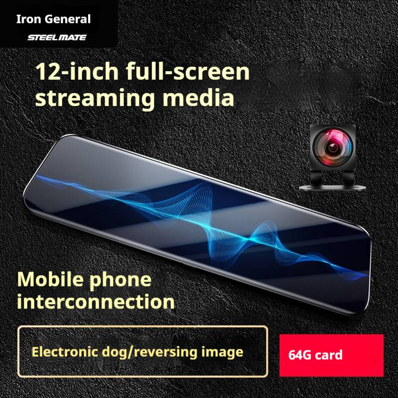 Autofahrerrecorder, 12 Zoll LCD Bildschierm, 360 ° Panoramavue, Loopopnam, 64GB Erënnerung, Nuetsvisioun beaflosst Lens_voghion.com