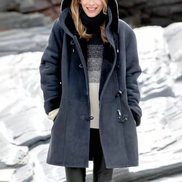 Coats Women Wool Thick Hooded Coat Pockets Single Breasted Full Sleeve Splice Jackets Warm Casual Blend Regular Autumn Winter_voghion.com