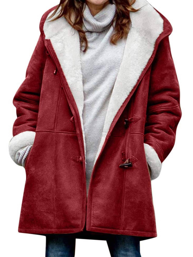 Coats Women Wool Thick Hooded Coat Pockets Single Breasted Full Sleeve Splice Jackets Warm Casual Blend Regular Autumn Winter_voghion.com