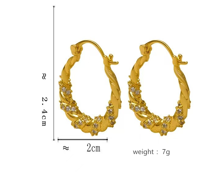 A pair of copper plated real gold European and American new wave twist winding ear ring light luxury small inlaid zircon ear buckle_voghion.com