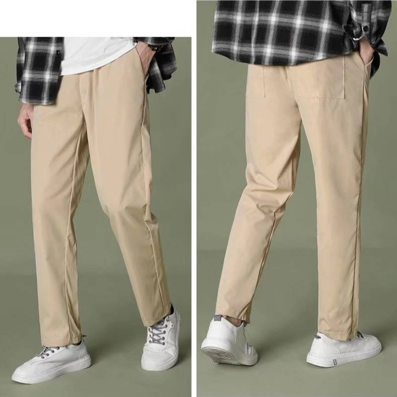 Men's Clothing Men's Casual Pants Spring and Summer Loose Trendy All Match Elastic Straight Nine Point Casual Pants Overalls_voghion.com