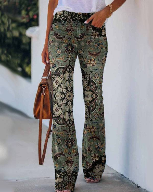 Damenbekleidung Sommer Neuer Stil Bedruckte 3D-Trend Unregelmäßige Hose mit weitem Bein Blumen und Vögel Lockere, lässige Hose mit weitem Bein_voghion.com