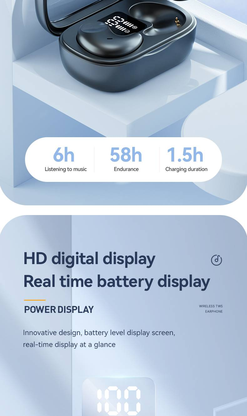 Wireless TWS Earbuds M51 - Sleep Earphones With 6 Hours Playtime, HD Display, Clear Calls, And Dual Ear Sync_voghion.com