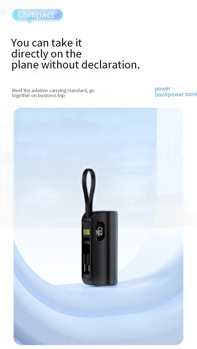 Power Bank Pocket Capsule Power Bank 5000 MAh Mini Emergency Tail Plug 10W Mobile Power Bank_voghion.com