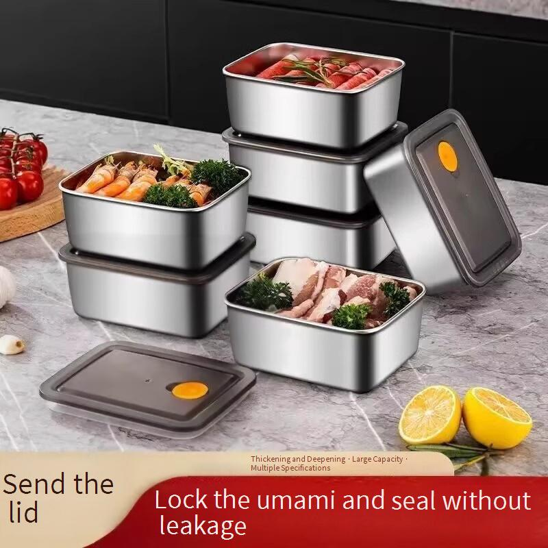 316 Stainless Steel Fresh Keeping Box Storage Box With Lid Fruit Lunch Box Refrigerator Box Food Grade Freezing Heating_voghion.com