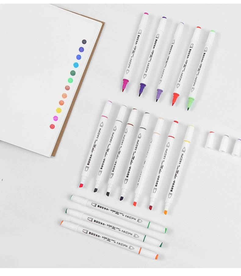 Dake 48-Color Dual-Tip Markers Set, 36 Oil-Based Fine & Broad Tip Art Markers For Students & Artists, Vibrant Colors, Waterproof, White Case_voghion.com