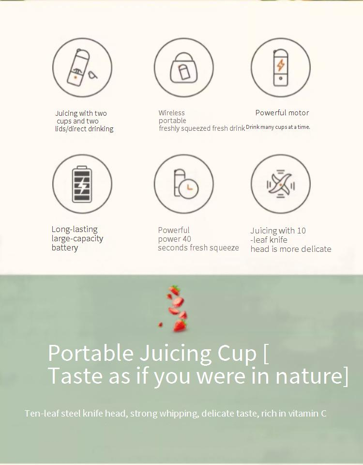 Portable Juicer Blender With 10 Blades, 380ml Capacity, USB Rechargeable, For Smoothies & Baby Food – Blue/Pink (Single/Double Cup Options)_voghion.com
