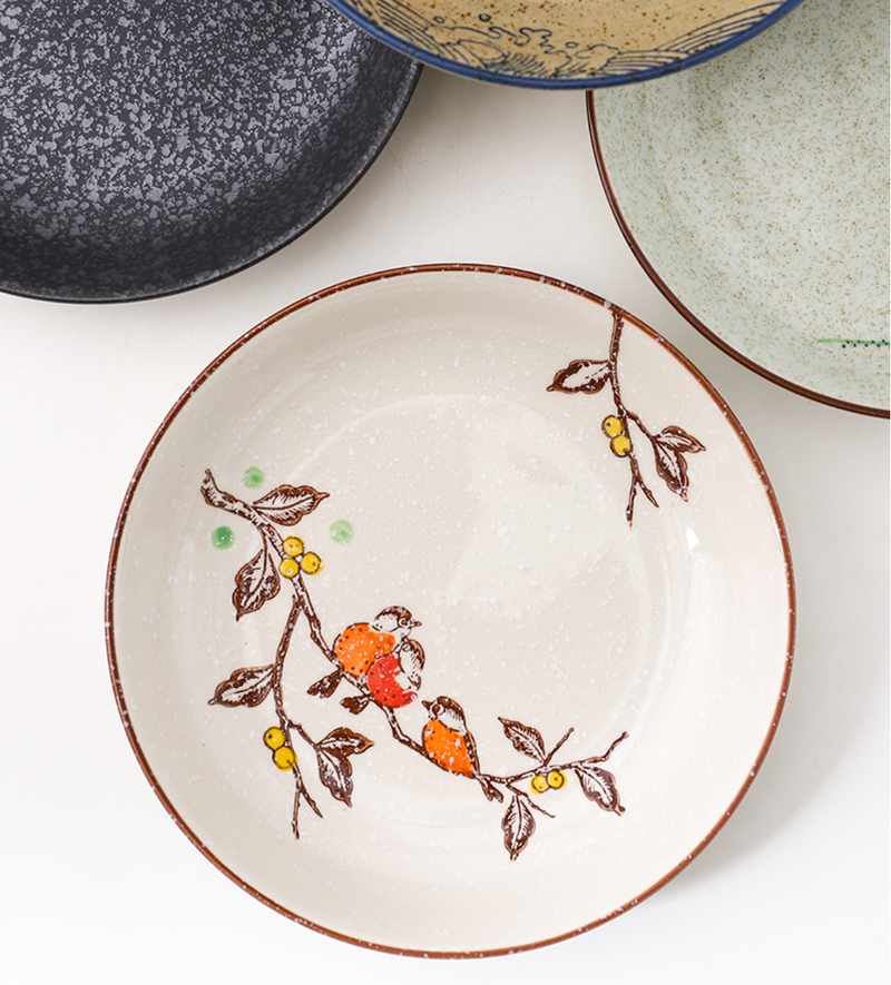 Japanese Retro Creative Ceramic Plates, Traditional Household Dining Room Rice Plates, Kitchen Utensils, Vegetable Underglaze Deep Round Plates_voghion.com