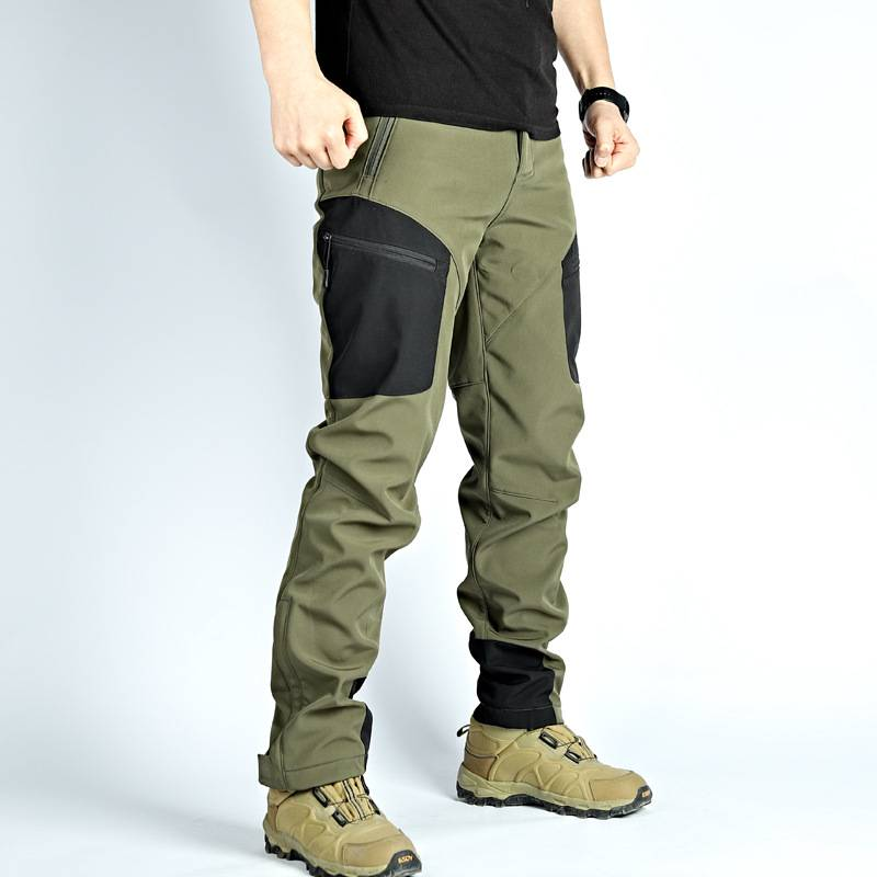 Spodnie taktyczne Rhino 2.0 Soft Shell – spodnie outdoorowe z wieloma kieszeniami i podszewką z polaru (zieleń wojskowa/czarne, S-XXXL)_voghion.com