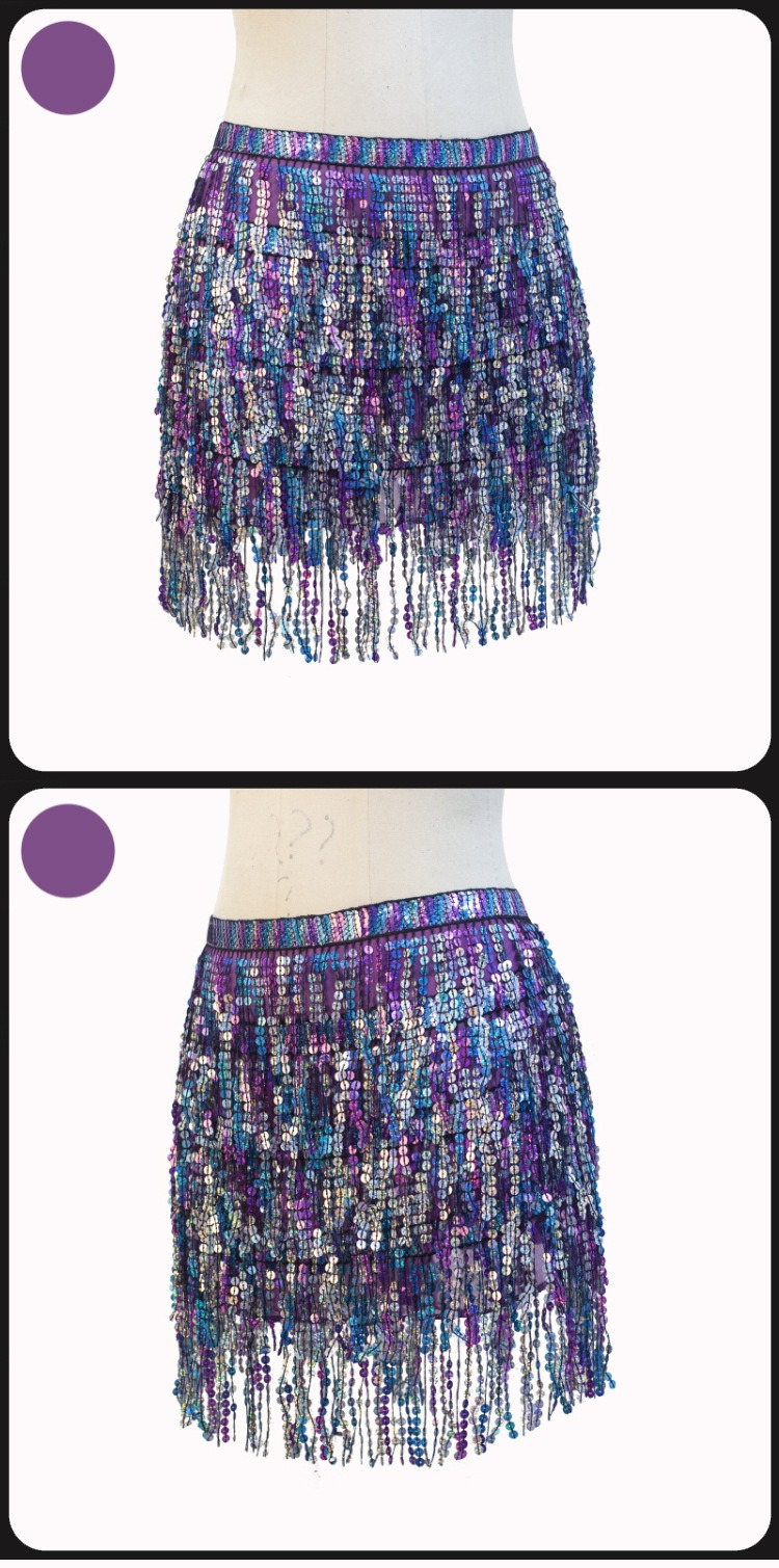 Chaîne de taille pour danse du ventre d'Halloween, serviette de hanche indienne, serviette de hanche à franges à paillettes bohème, costume de scène DS Performance_voghion.com