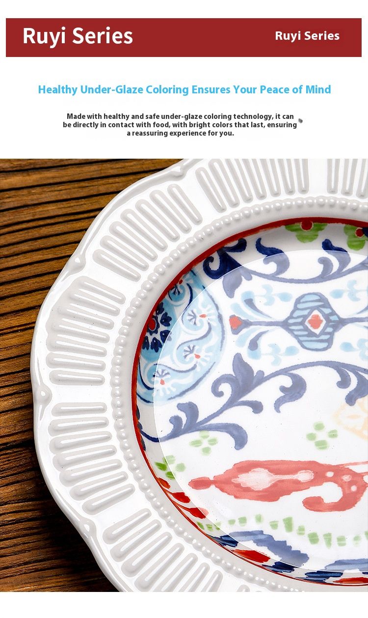 Japanese-Style Ceramic Dinner Plate – 9 Inch Hand-Painted Floral Embossed Stoneware, Microwave Safe, Elegant Tableware For Home & Restaurant_voghion.com