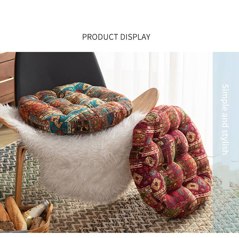 Cojín de suelo bohemio: asiento de meditación de algodón y lino grueso para yoga, relajación y arrodillamiento (base antideslizante, lavable a máquina, relleno de algodón PP)_voghion.com