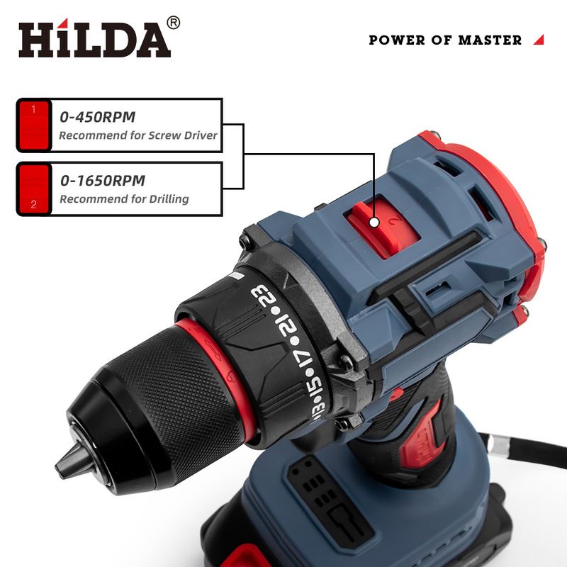 1V Brushless Cordless Drill Driver With Lithium Battery, 3000 RPM, 40Nm Torque, 10mm Chuck, 24-Piece Accessories Kit,_voghion.com
