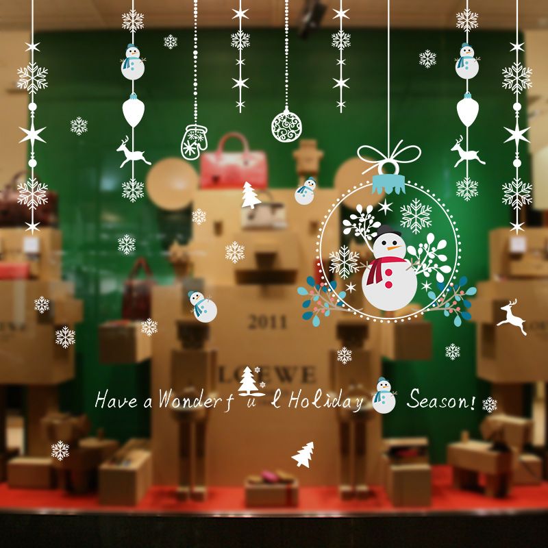XL868 Calcomanías navideñas de muñeco de nieve para pared - Pegatinas festivas de PVC para ventanas, puertas y decoración del hogar (60 x 90 cm, blanco)_voghion.com