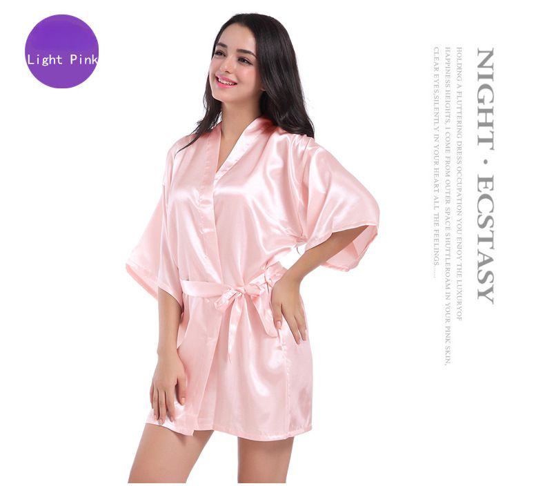 Kühle und erfrischende Note! Gedrehtes, einfarbiges, glänzendes Nachthemd aus Polyester, dünner, kurzer Cardigan-Bademantel für den Sommer, lassen Sie Ihren Charme erblühen_voghion.com