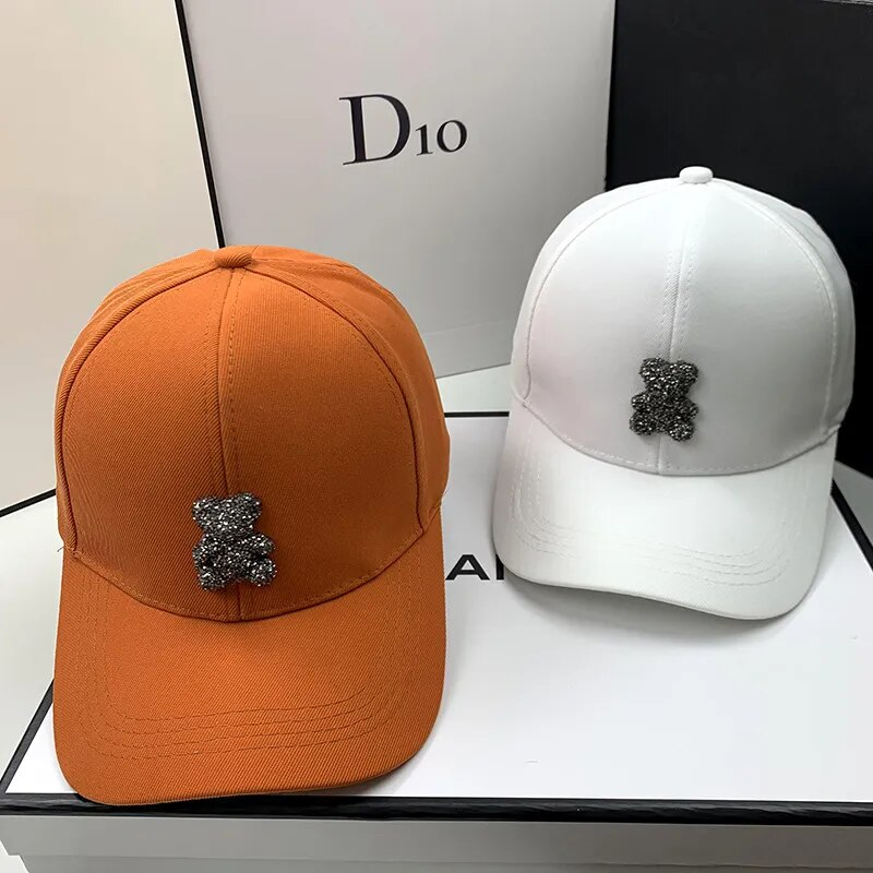 Kadınlar için yaz Beyzbol Şapkası Moda tasarımcısı Sevimli Ayı Taklidi Kapaklar Hip hop Güneş Şapkaları Saçakları Kpop Plaj şapkası chapéu_voghion.com