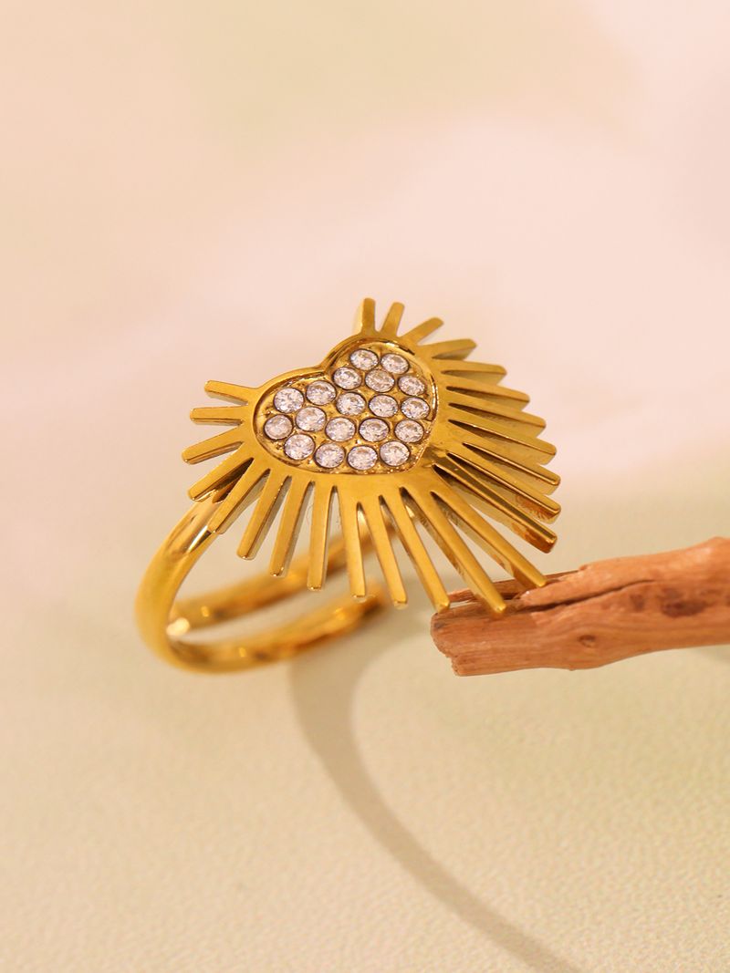 Fang Tang Personality Style Simple Sun Set Diamond Heart Ring Titanium Steel Geometric Pattern Ring For Women_voghion.com