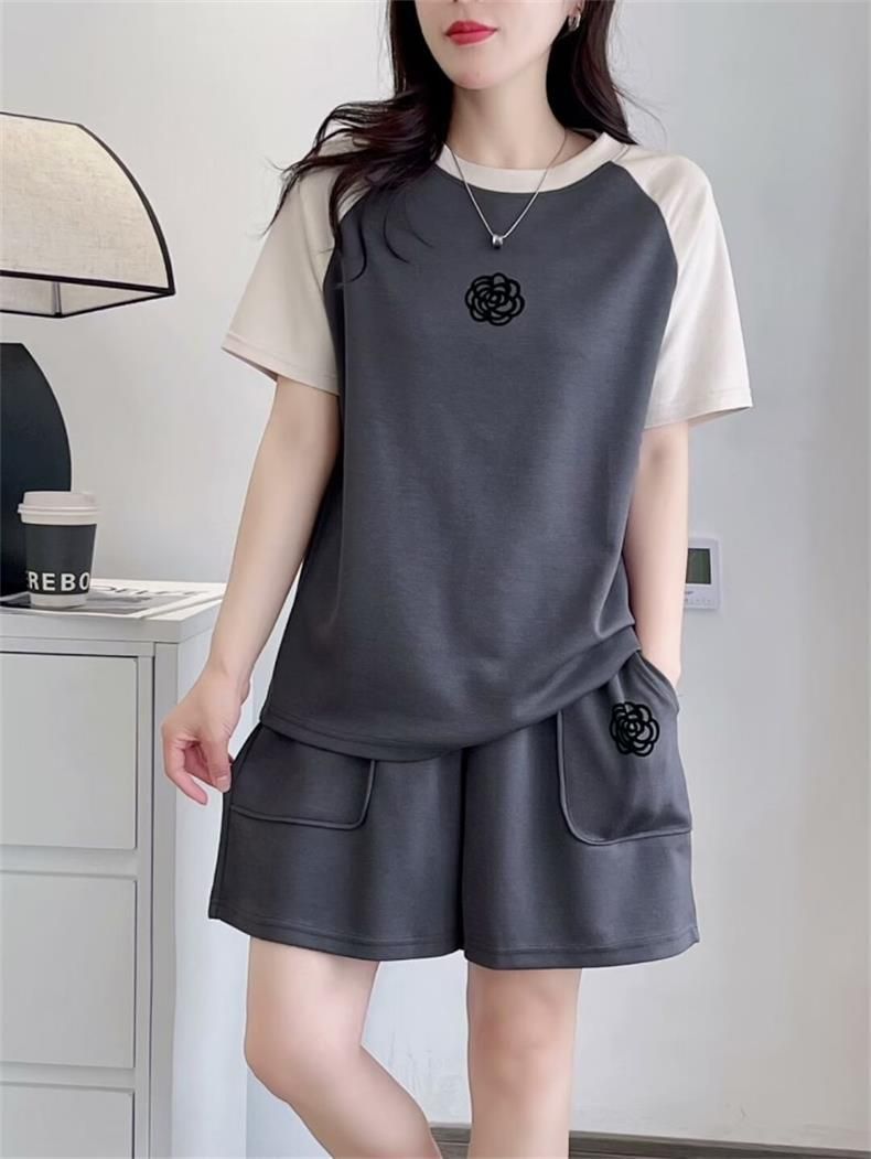 Lässiges 2-teiliges Damen-Sommerset – Kurzarmoberteil aus Baumwolle und Shorts in Kontrastfarbe (lockere Passform, große Größe, sportlicher Stil)_voghion.com