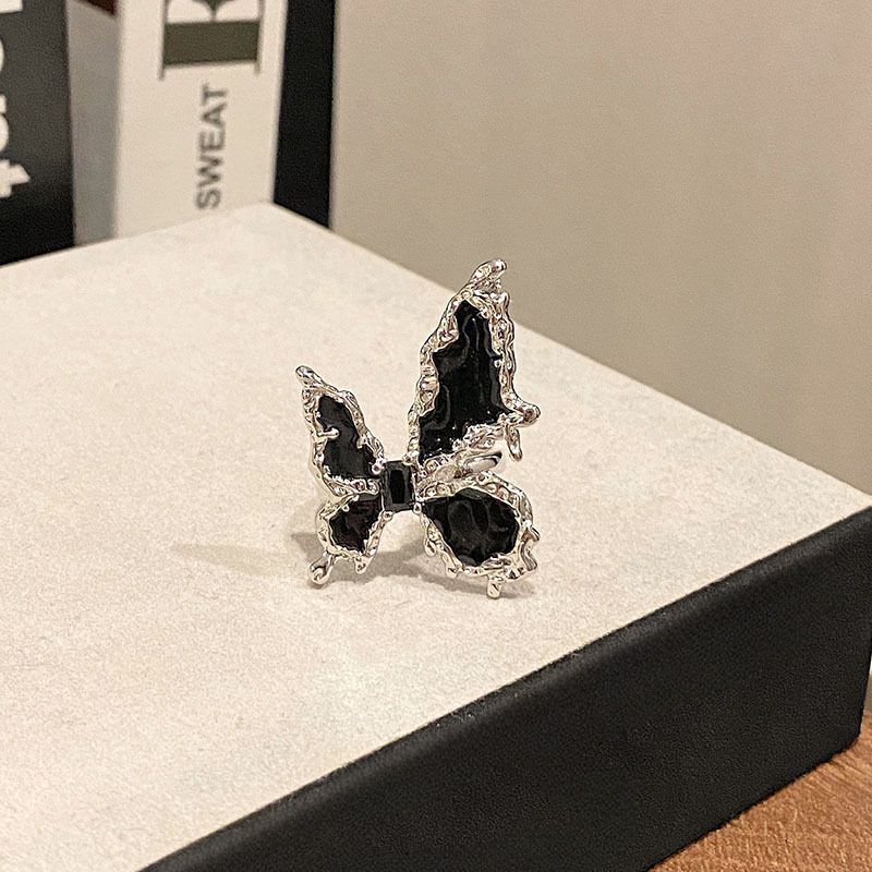 Anello da donna vintage con occhio di gatto ovale scuro, unico e alla moda, stile hip hop, impilabile, con farfalla_voghion.com