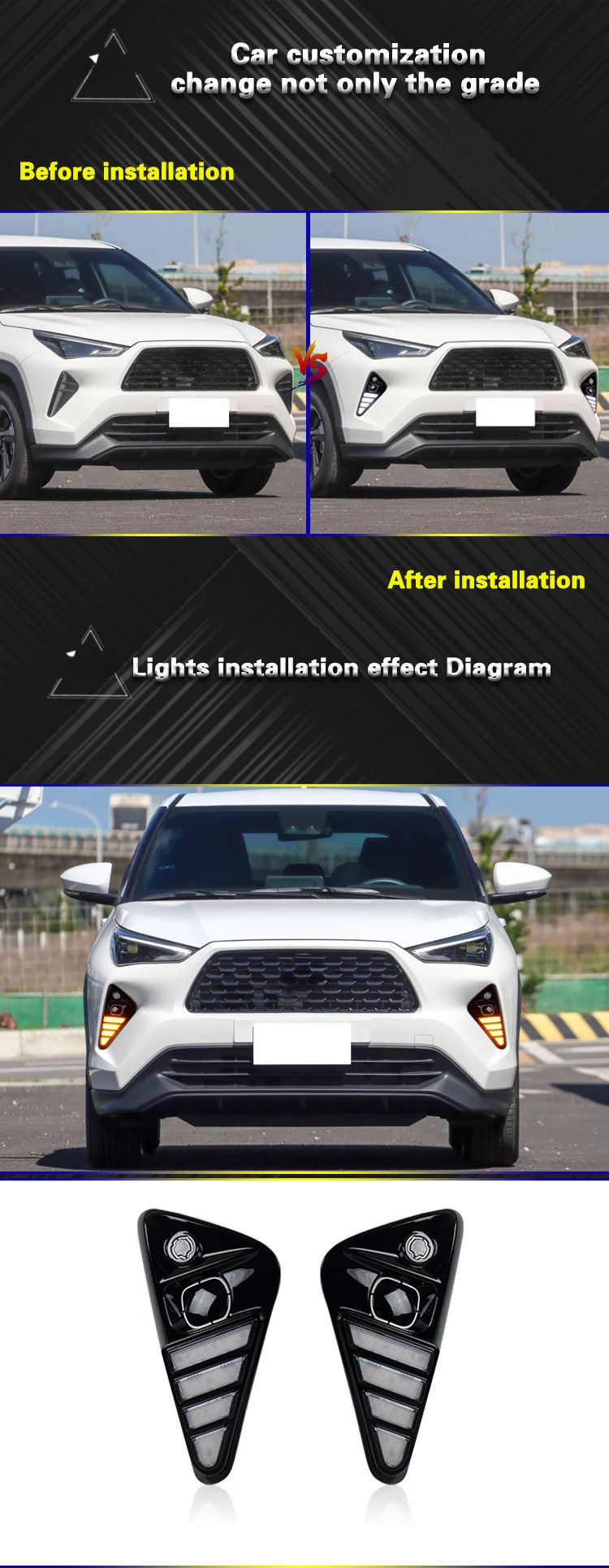 Auto-LED-Tagfahrlicht für Toyota Yaris Cross 2023 2024, Tageslicht mit dynamischen gelben Blinkern_voghion.com