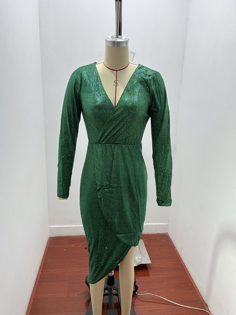 Plus Floral Bordado Manga Longa Decote em V Maxi Outono Zíper de Alta Qualidade Estampado Sólido Resistente a Rugas Sinônimos Outfit_voghion.com