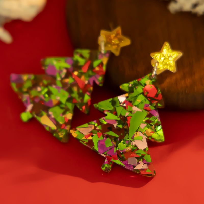 Orecchini di Natale con gioielli europei e americani Orecchini creativi in acrilico Orecchini colorati con temperamento di albero di Natale_voghion.com