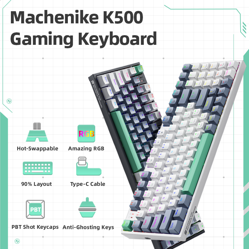 he K500 Mechanical Gaming Wired Keyboard Hot Swappable 94 Keys RGB Light Windows_voghion.com