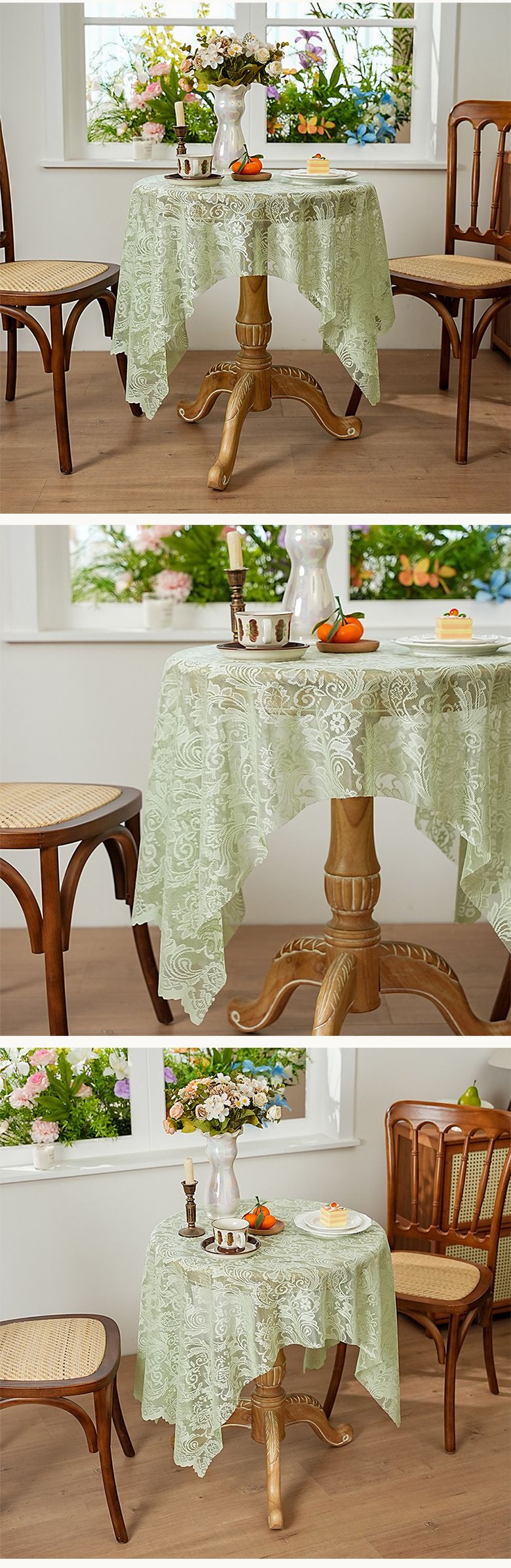Luxury Lace Tablecloth – Elegant Rectangular Table Cover For Dining, Coffee Table, Café Machine Washable White/Black/Beige/Mint_voghion.com