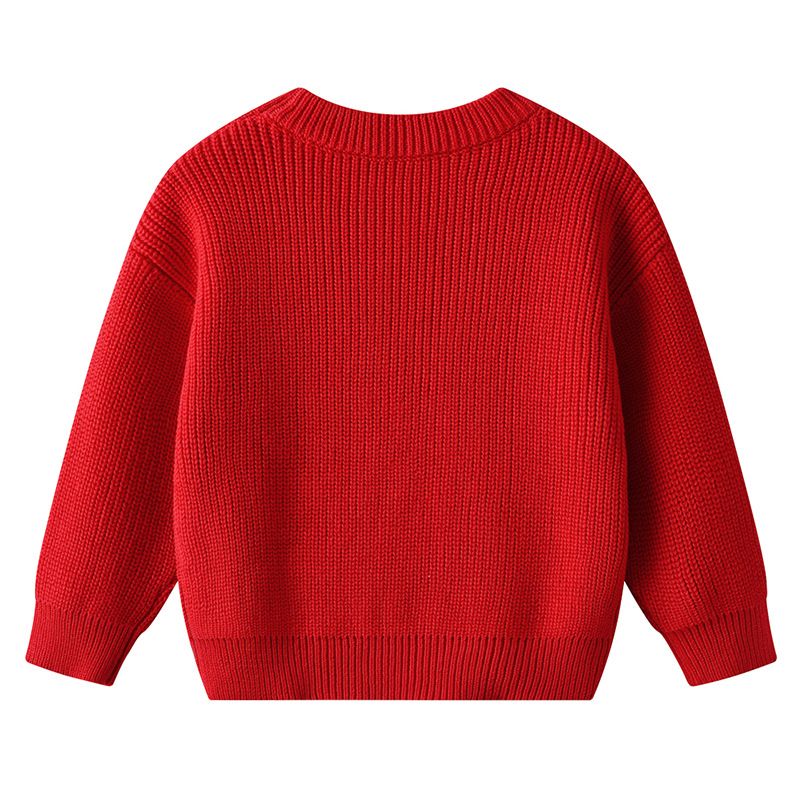 Pull d'hiver en tricot brodé à la main pour bébés et tout-petits – Motif bicolore en coton biologique (66 cm-130 cm, 6 couleurs)_voghion.com