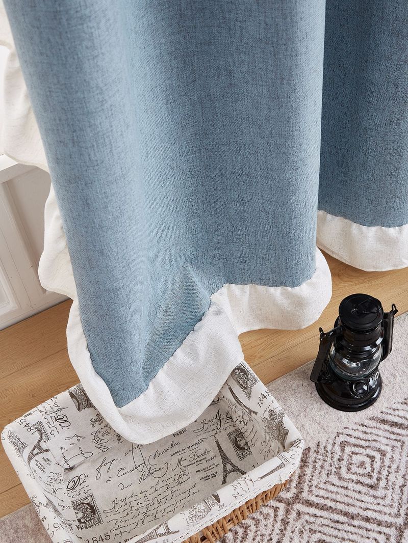 Haze Blue Lotus Leaf Edge Living Room Perforated Door Curtain Partition Curtain Kitchen Block New Curtain Rod Complete Set Of Blackout Bedroom_voghion.com