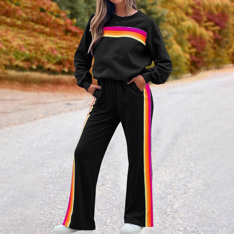 Felpa arcobaleno spessa e foderata in pile da donna, invernale, due pezzi, a maniche lunghe e gambe lunghe_voghion.com