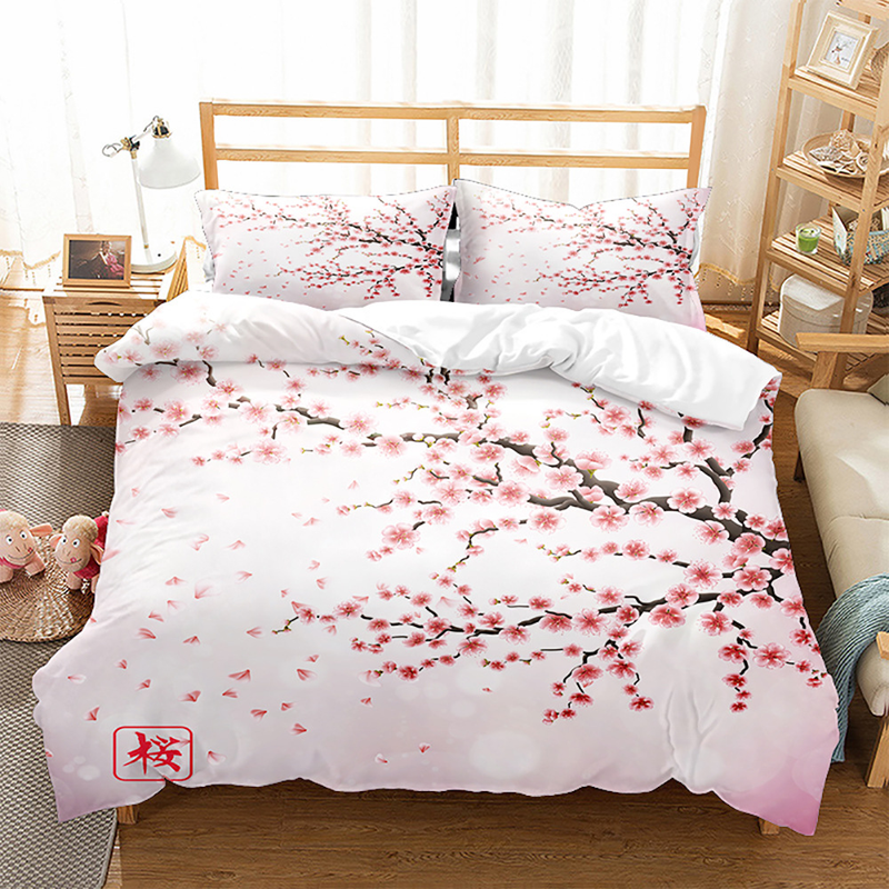 Set di biancheria da letto con tre serie di fiori per piante con stampa digitale 3D, set opaco in quattro pezzi_voghion.com