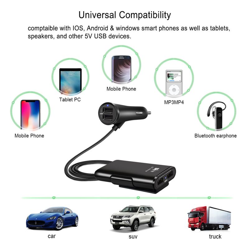 Music Festival  One to four 4USB wired fast charging with 4-port multi port 4-in-1 car charger for front and rear seats_voghion.com