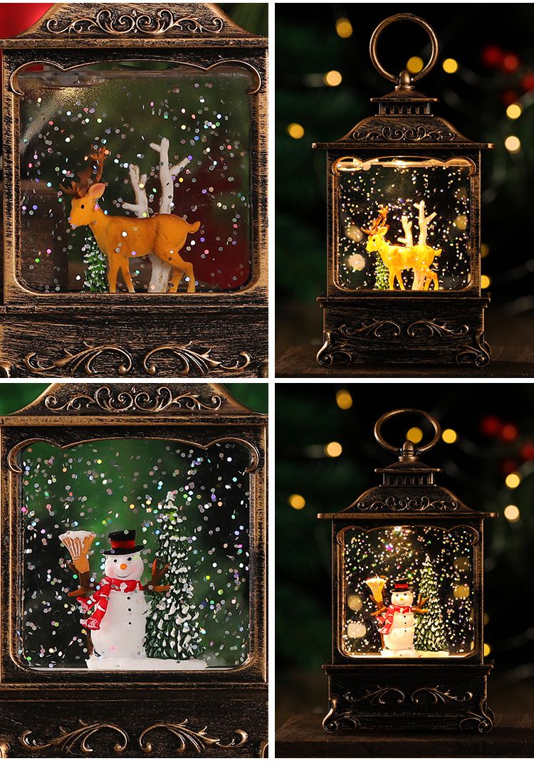 Christmas LED Water-Filled Lantern Decor - Santa, Reindeer, Angel & Kids Figurines - Vintage Bronze Tabletop Decoration For Holiday Tree_voghion.com