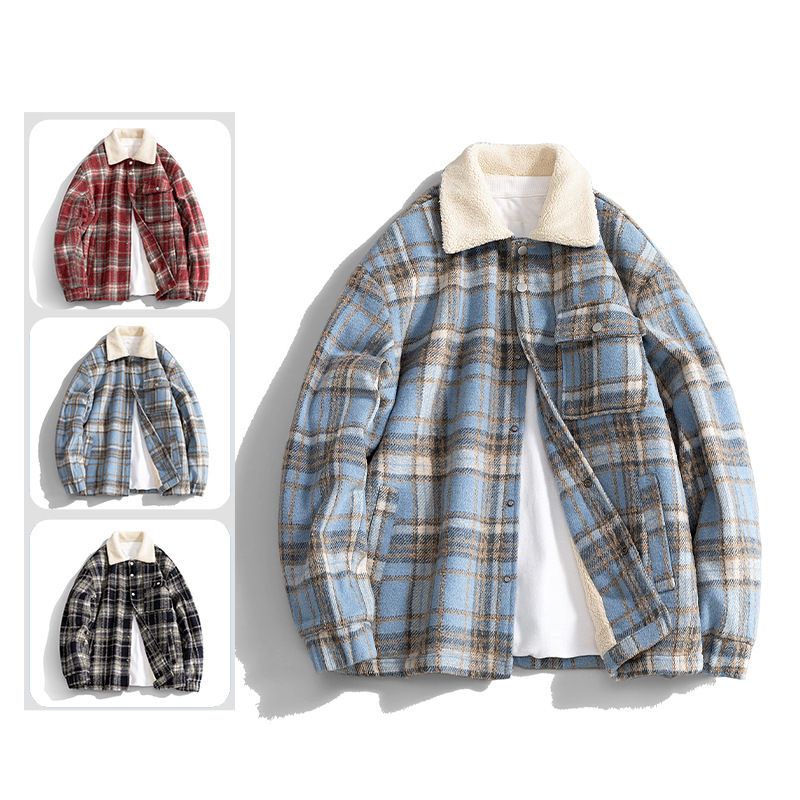 Giacca coreana da uomo con colletto rovesciato, spessa, antifreddo, foderata in pile, per autunno e inverno, stile da coppia_voghion.com