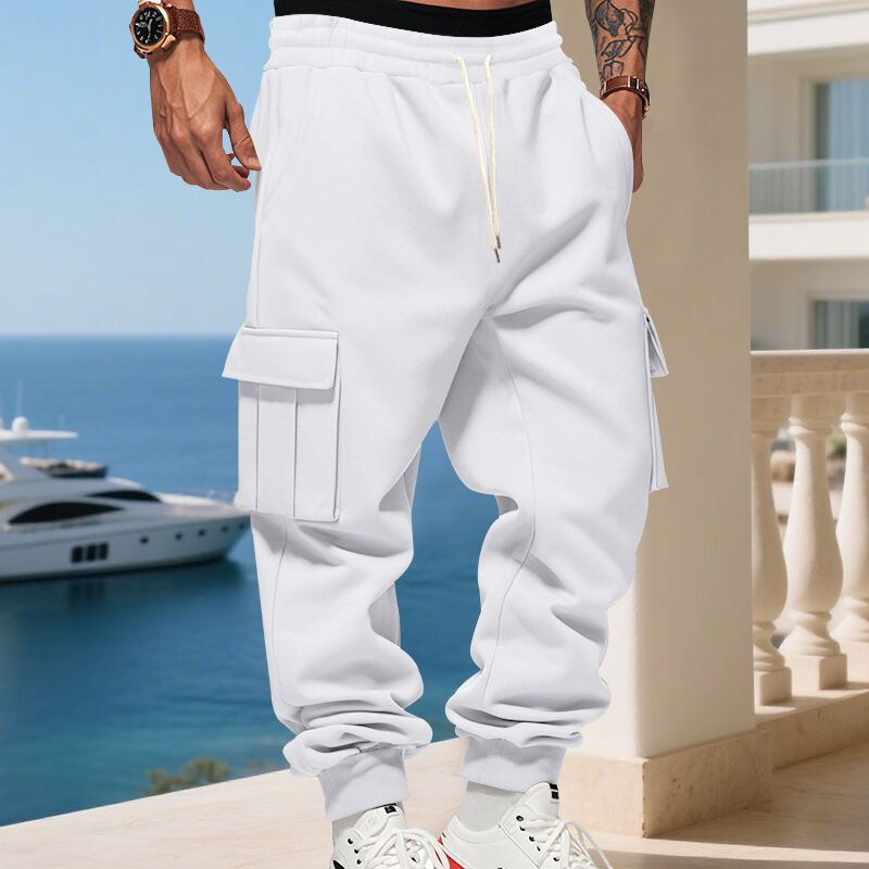 Cargo-joggingbroek voor heren met fleecevoering – thermische werkbroek met verstelbaar trekkoord en meerdere zakken (S-3XL, 10 neutrale tot felle kleuren)_voghion.com