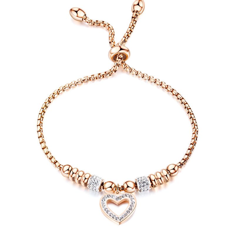 Bracelet en acier titane en forme de cœur avec diamants incrustés de pêche pour femmes, accessoires simples en forme de cœur pour filles_voghion.com