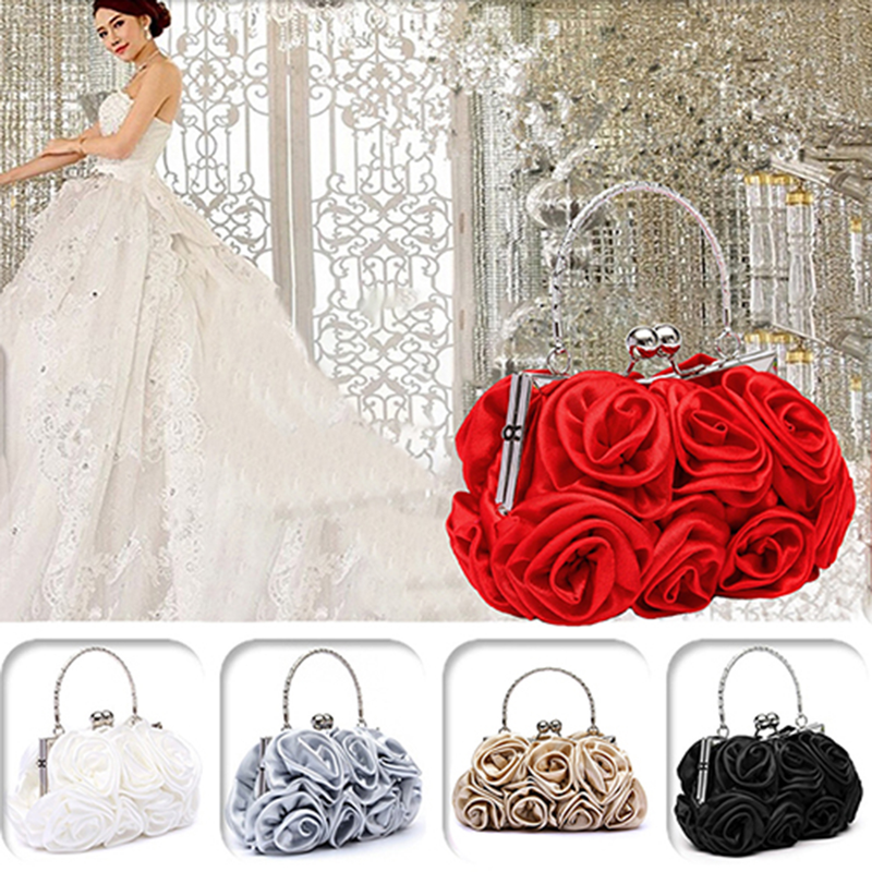 Kjiuyou Borsa a mano in seta con motivo a rose e fiori da donna, pochette da sposa per matrimoni, serate e feste_voghion.com