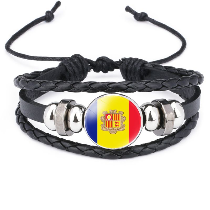 New Men's Women's Bracelet European Flag Pattern Black Cowhide Bracelet, Adjustable Retractable Bracelet_voghion.com