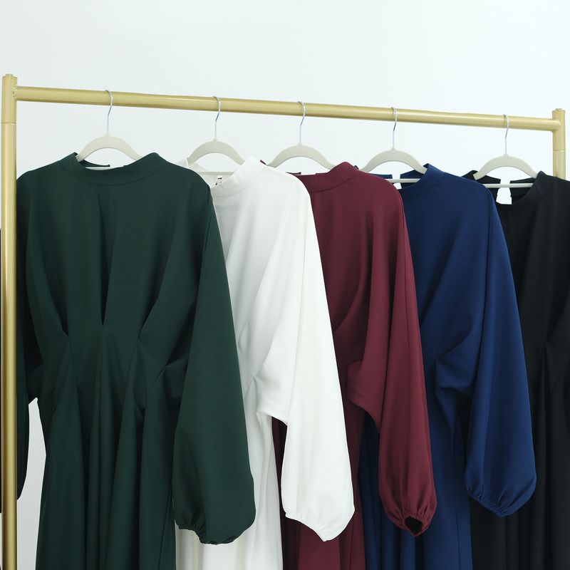 Abbigliamento donna Medio Oriente Turchia Dubai Abito tinta unita con maniche a palloncino Lr728_voghion.com
