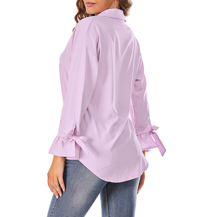 Chemise à manches longues pour femmes, mode de rue, ample, couleur unie, grande taille_voghion.com
